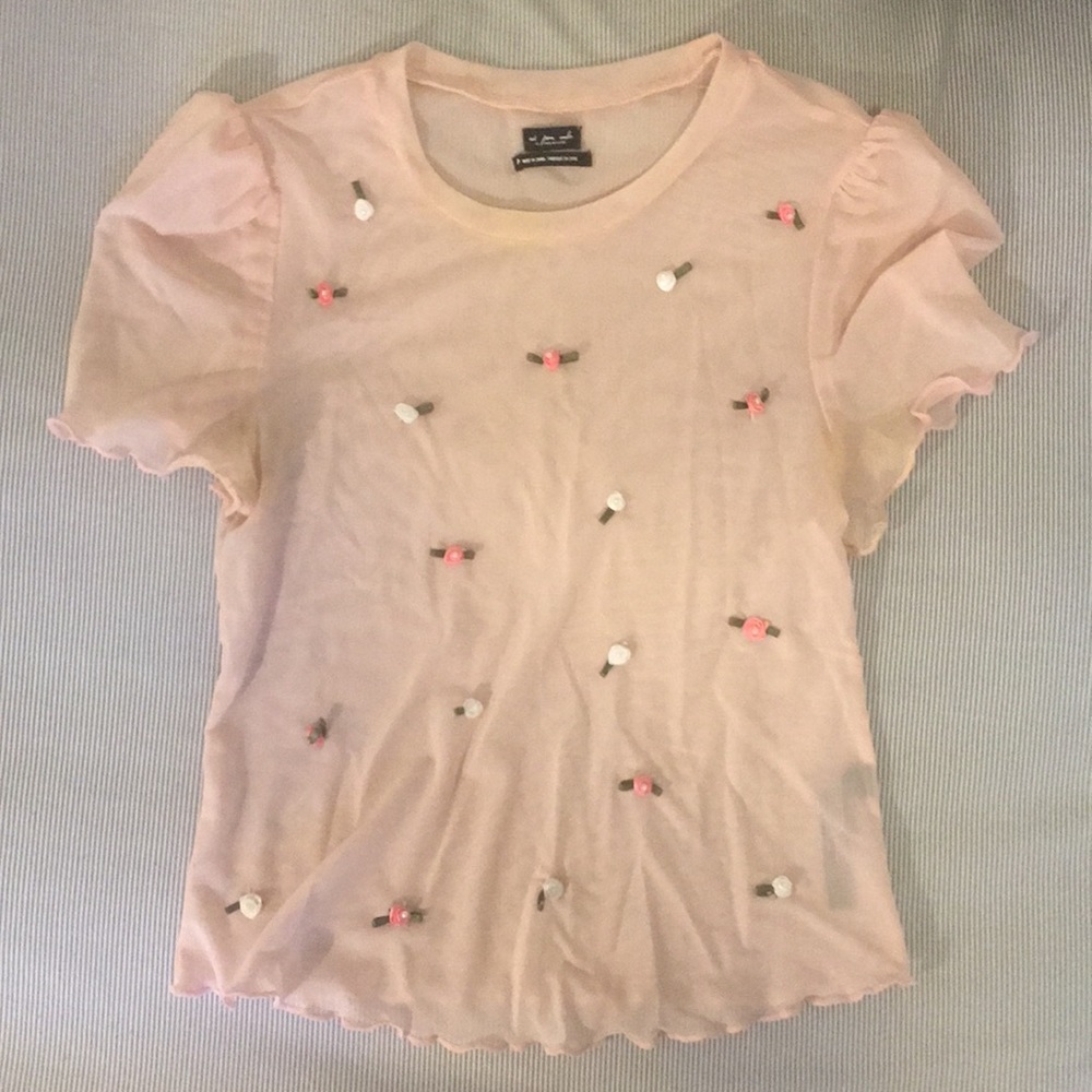 Urban outfitters mesh with flowers buds top